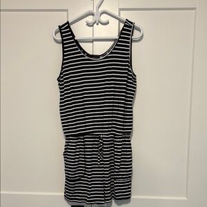 Black and White Striped Sleeveless Romper